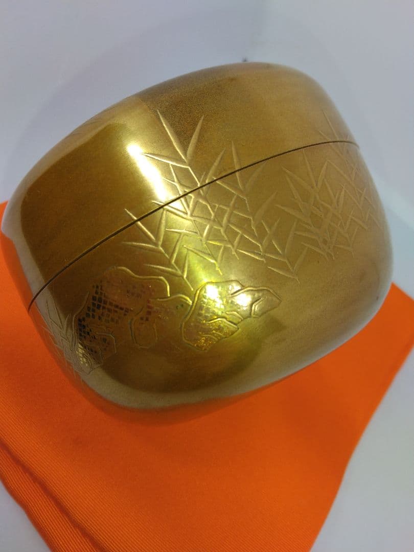 雁に葦蒔絵 大平棗 落雁 螺鈿 茶道具