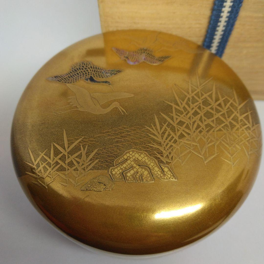 雁に葦蒔絵 大平棗 落雁 螺鈿 茶道具