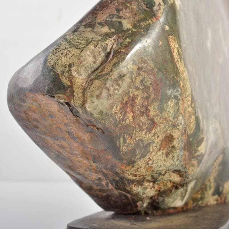 天然石　鑑賞石　菊花石　置物　重さ約1kg　唐木台付　V　R6665