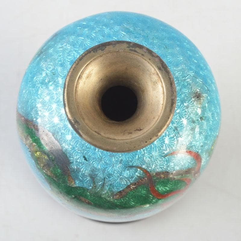 中国　古七宝琺瑯彩　龍文瓶　唐木台　時代箱付　V　9724