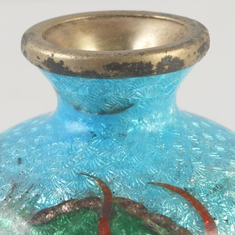 中国　古七宝琺瑯彩　龍文瓶　唐木台　時代箱付　V　9724