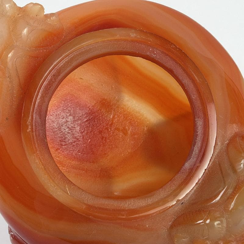 中国　赤瑪瑙彫刻　雙耳活環　獅子鈕蓋爐　香炉　D　R9079