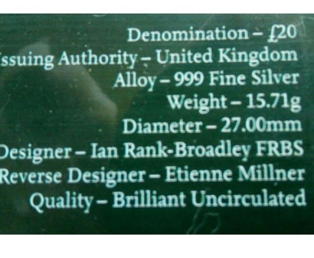 英国 イギリス￡20銀貨999ag 15.71g 27mm チャーチル デザイン