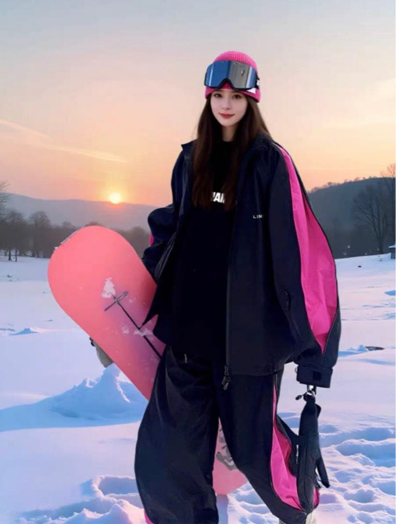 新品　スノーボードウェア 上下セット 男女兼用 スキーウェア　ブラックピンク