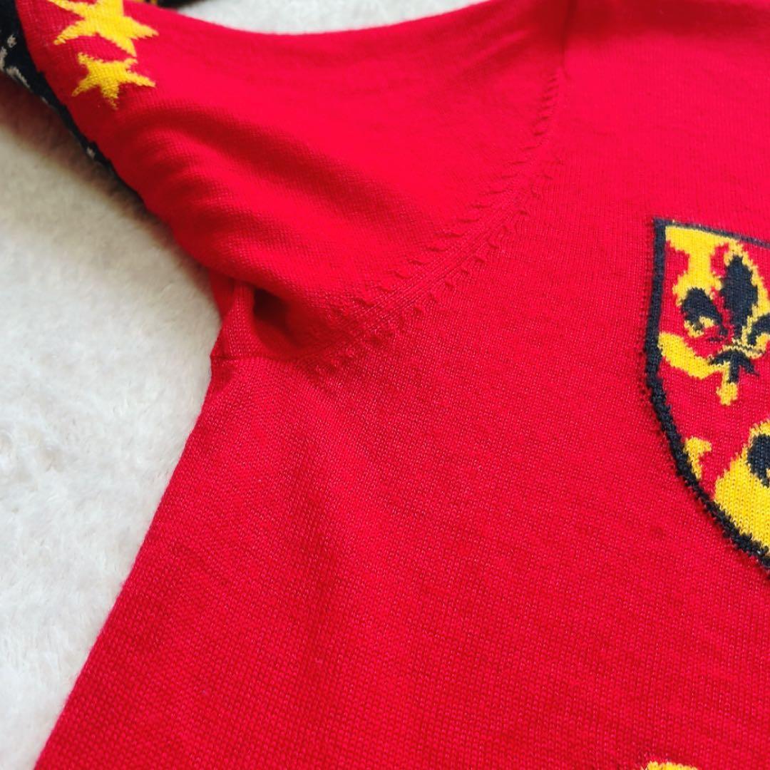 美品　マークアンドロナ　ニット　セーター　レッド　柄　ウール　ラインストーン