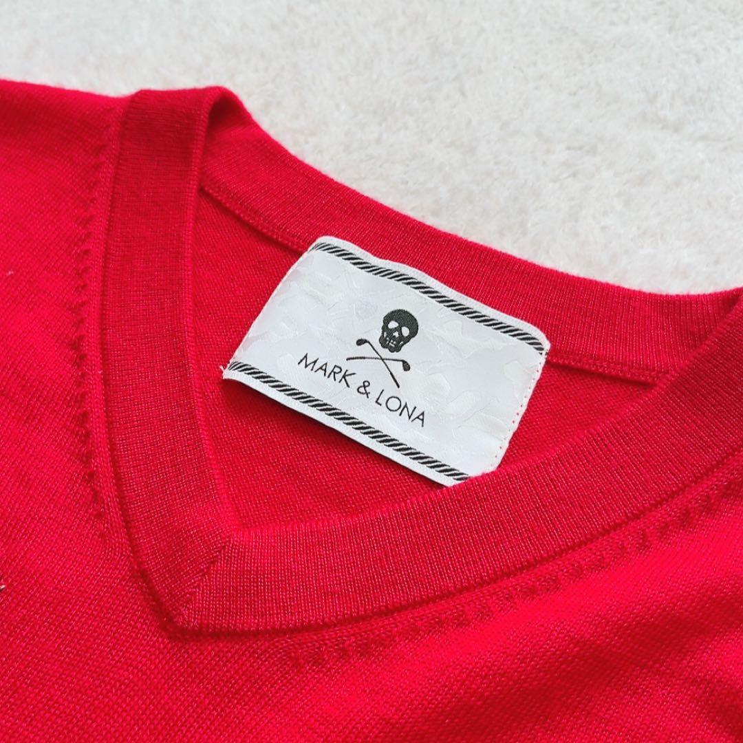 美品　マークアンドロナ　ニット　セーター　レッド　柄　ウール　ラインストーン