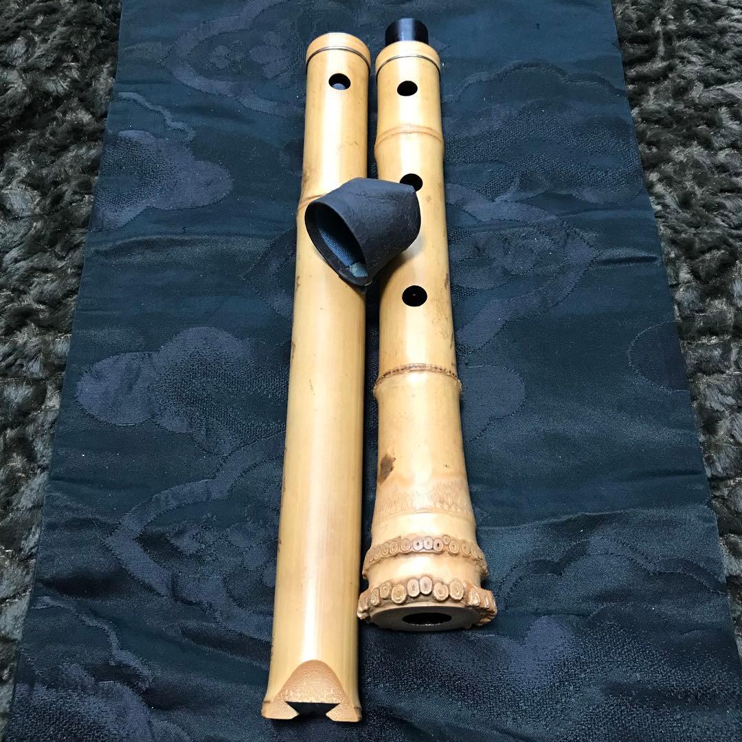 尺八 琴古流 在銘 中継ぎ緩み無し 二尺一寸管 籐巻 銀三線 【音出し確認済み】