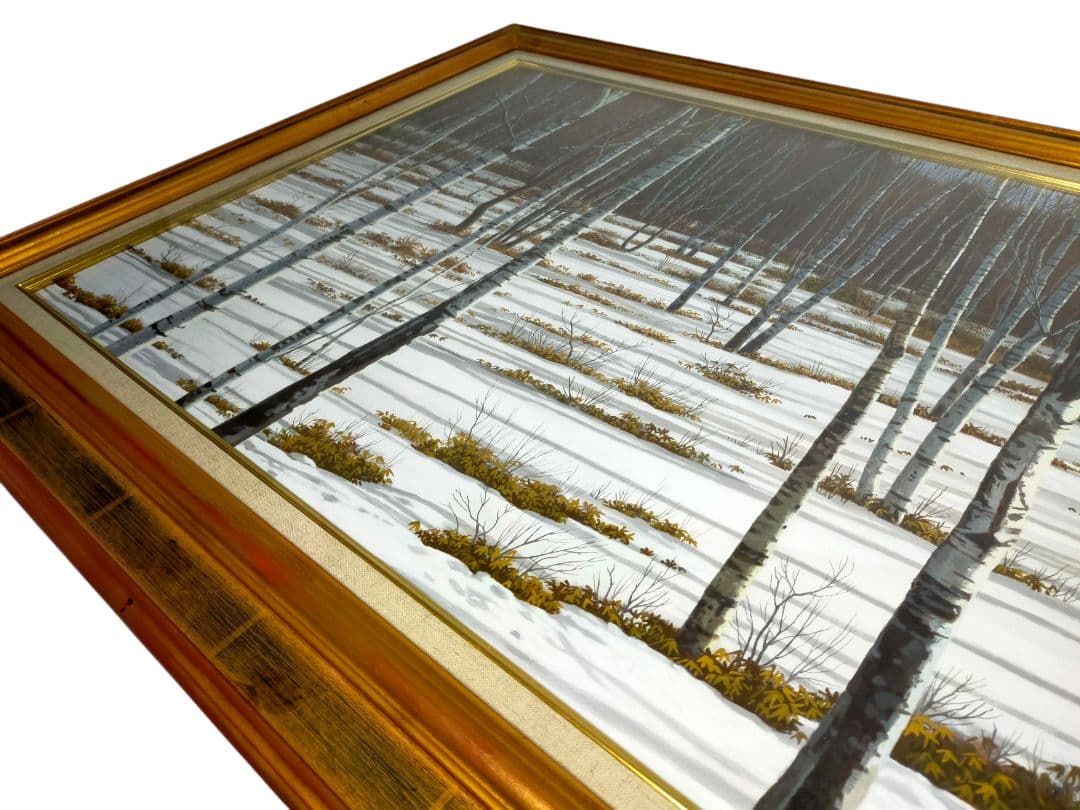 【希少】若井良一「 雪の白樺林 」 大作 油彩 元三軌会員、文部大臣奨賞 20号