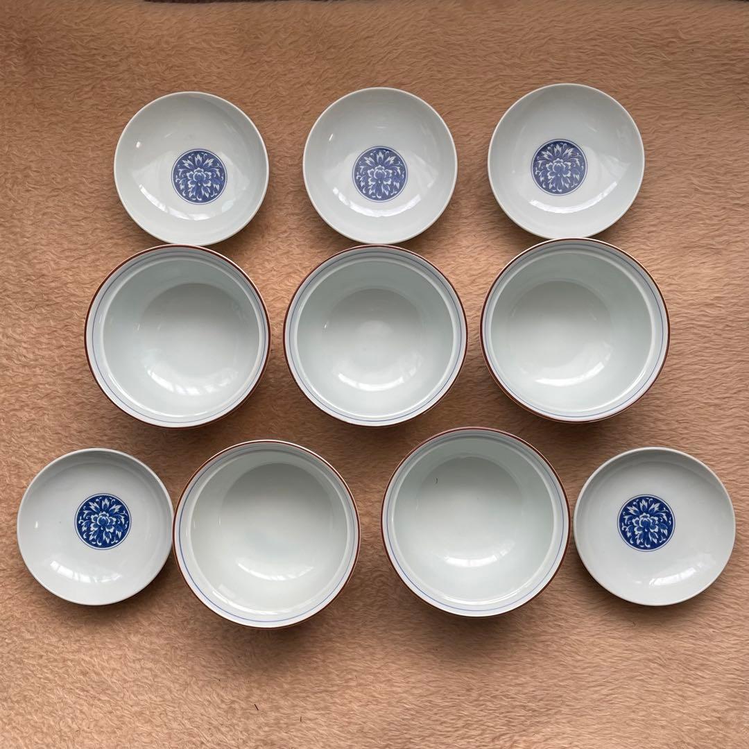 【未使用】前畑陶器 庫山窯 緑金唐草 御碗揃 蓋付 5客 小丼碗 【廃盤品】