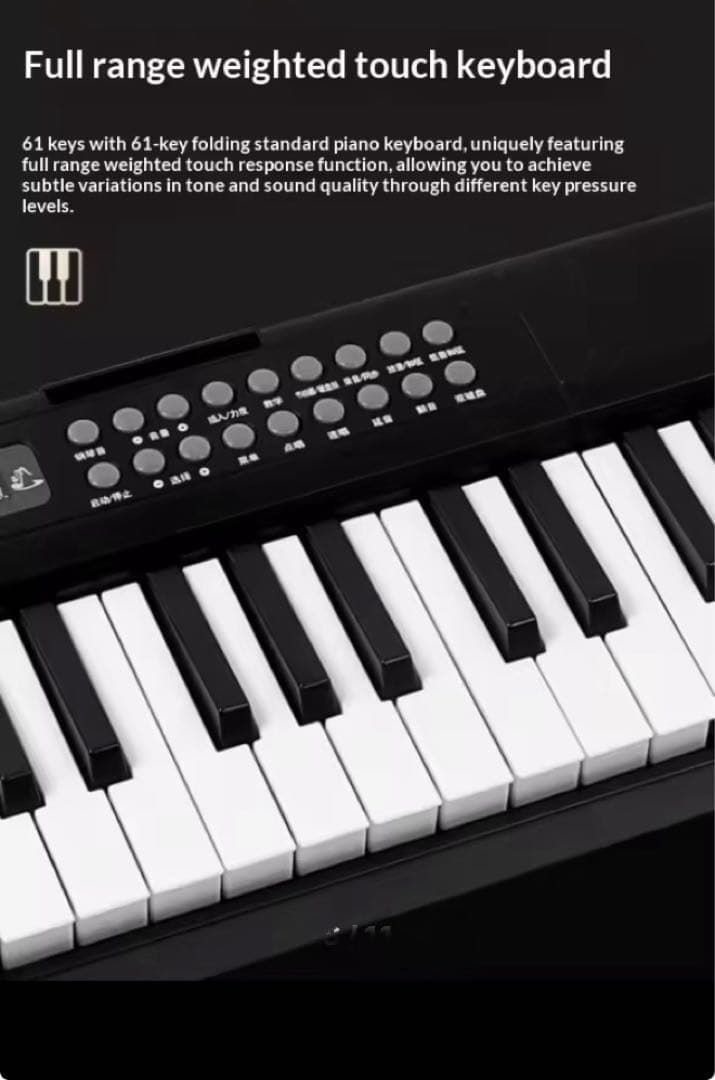 61鍵 ポータブル電子キーボード 折りたたみ式デジタルピアノ ☆珍しいピンク☆