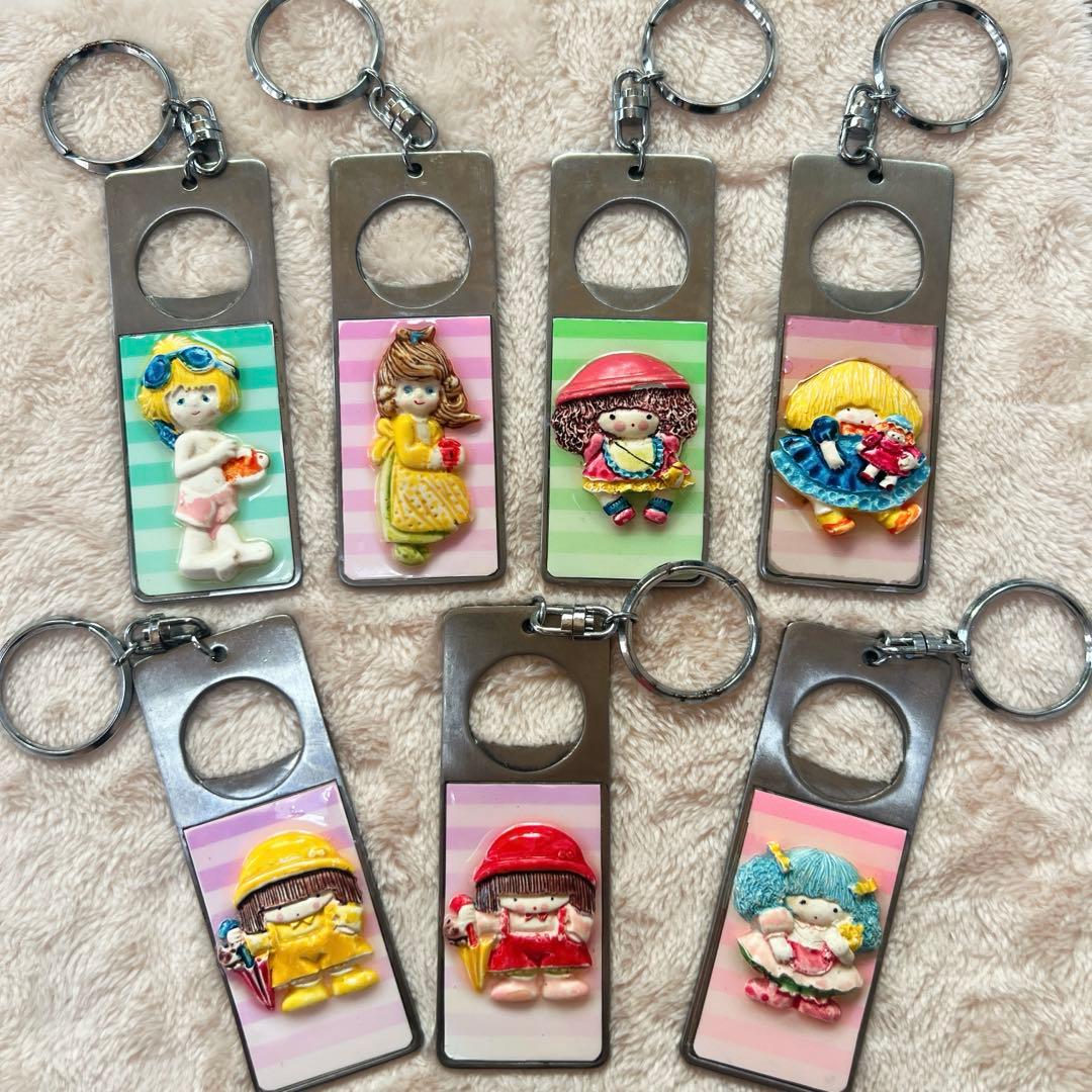 昭和レトロ ビンテージファンシー栓抜き型キーホルダー 7点 1980年代