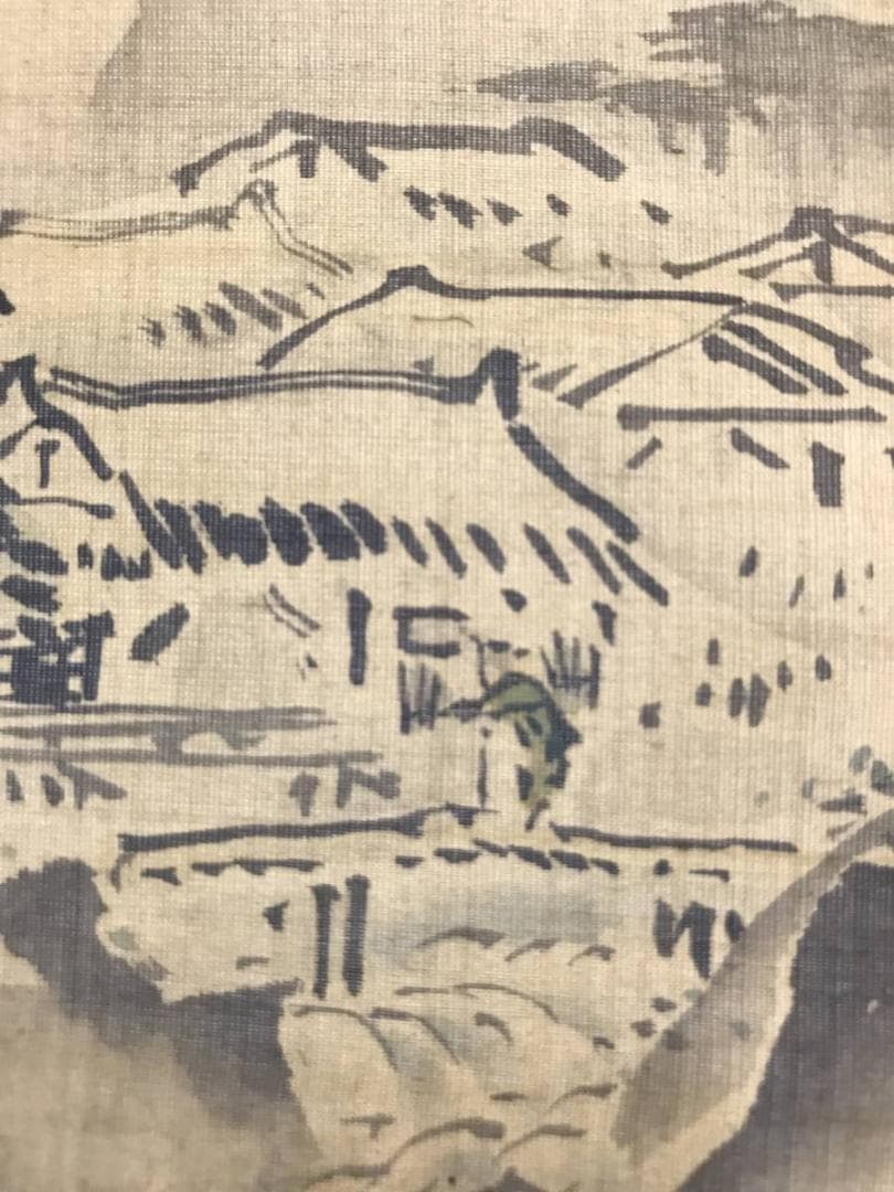 【真作】索外/山村漁師図/山水図/横物/掛軸/名家伝来/AC-660