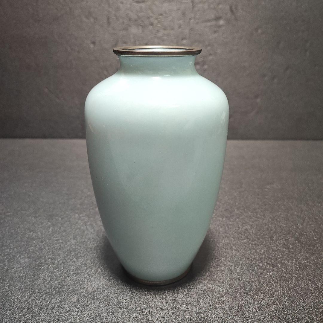 時代 戦前七宝 七宝焼 竹梅鶯図花瓶 花入 花生 花器 金属工芸 美品