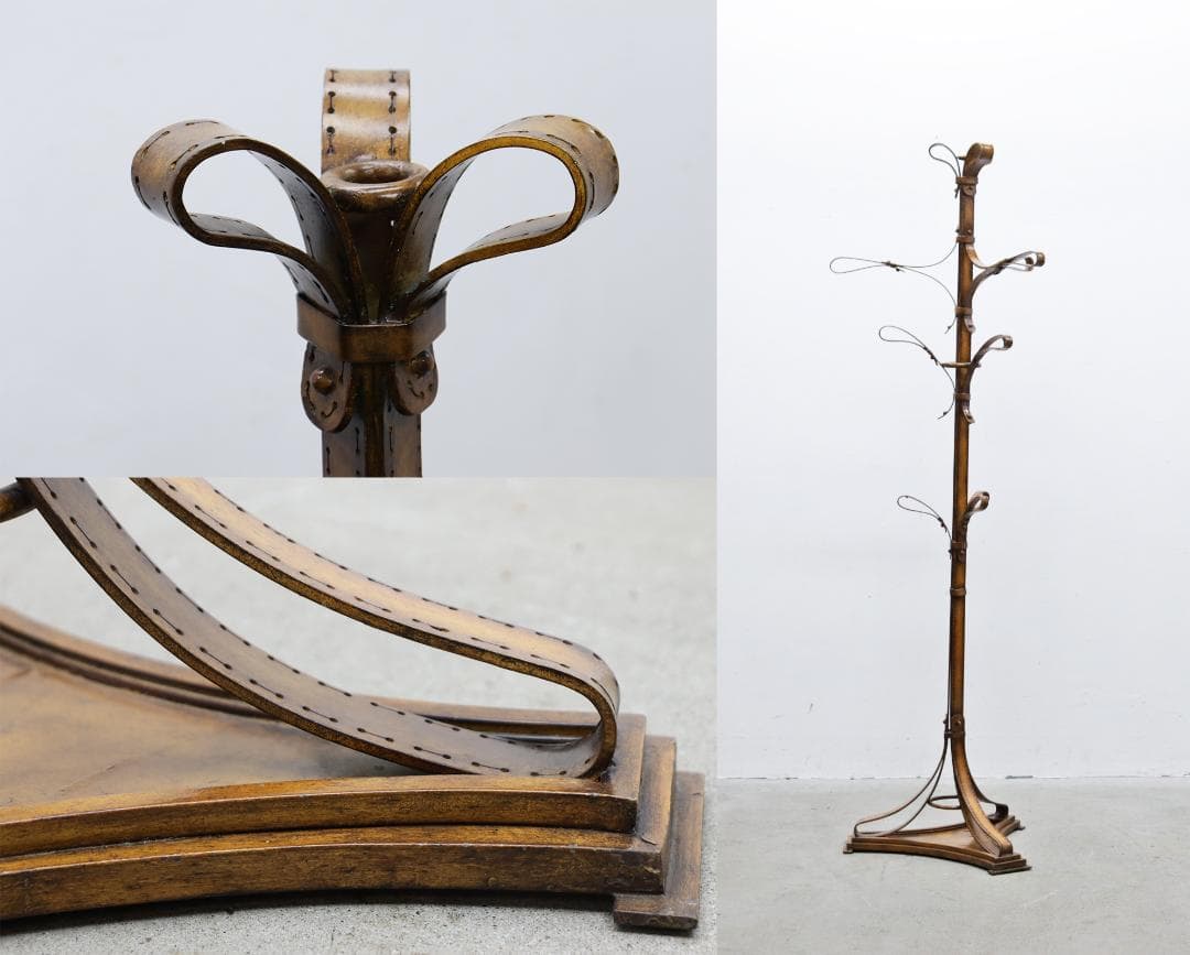 アイアン レザーベルト風 コートスタンド ハンガーラック 服 収納 ヴィンテージ