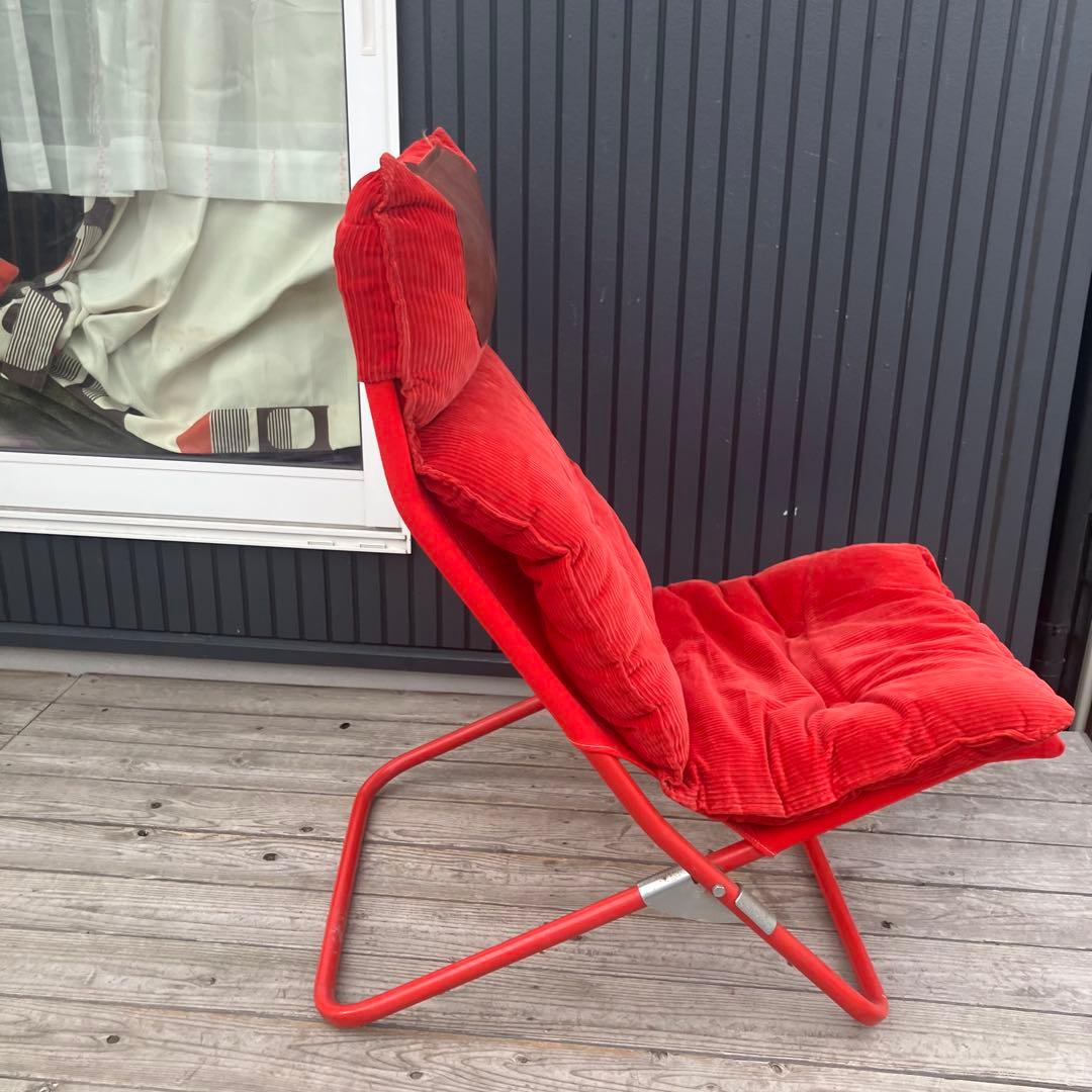 昭和レトロ 太郎&花子の家具 鉄製フレーム コーデュロイアウトドアチェア 赤