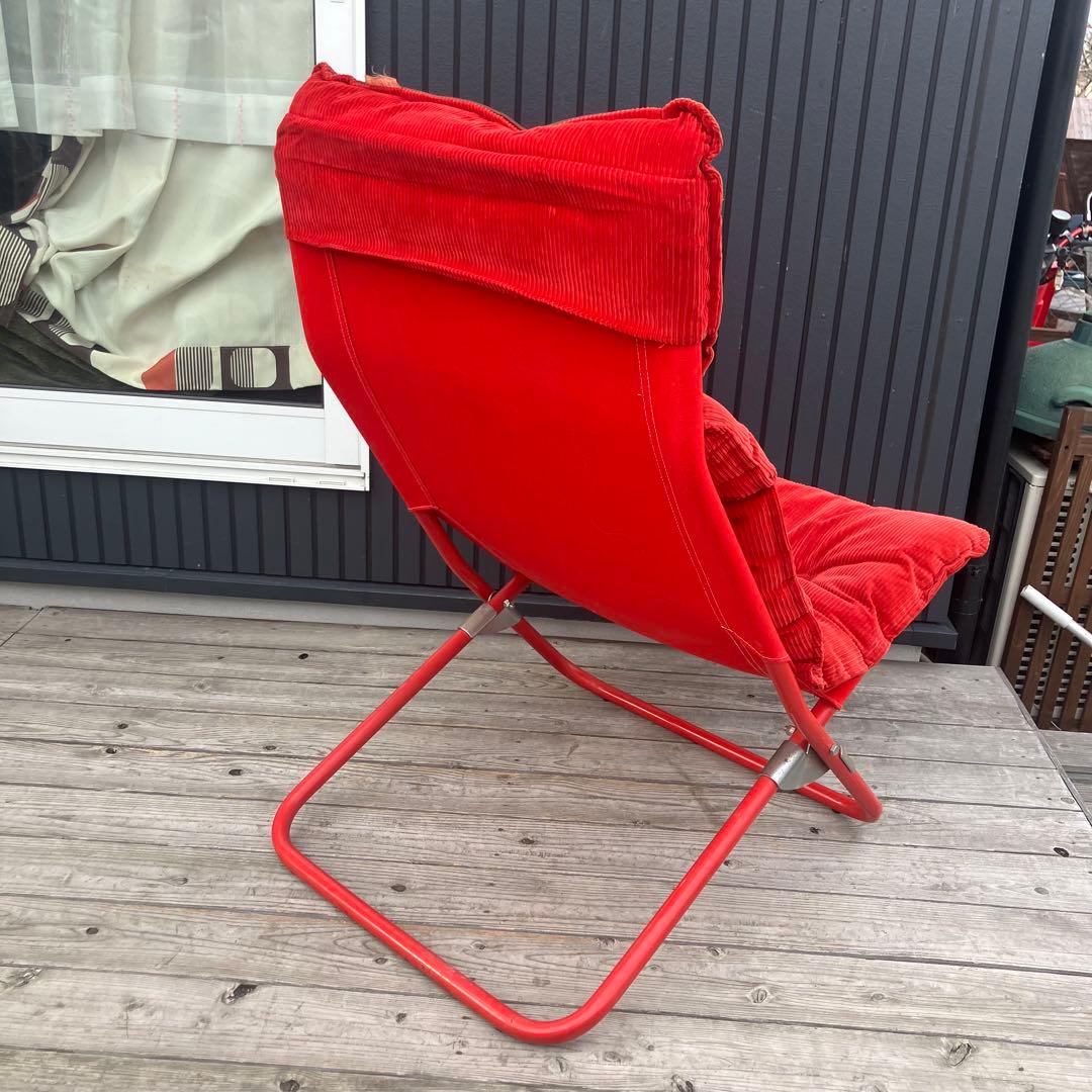 昭和レトロ 太郎&花子の家具 鉄製フレーム コーデュロイアウトドアチェア 赤