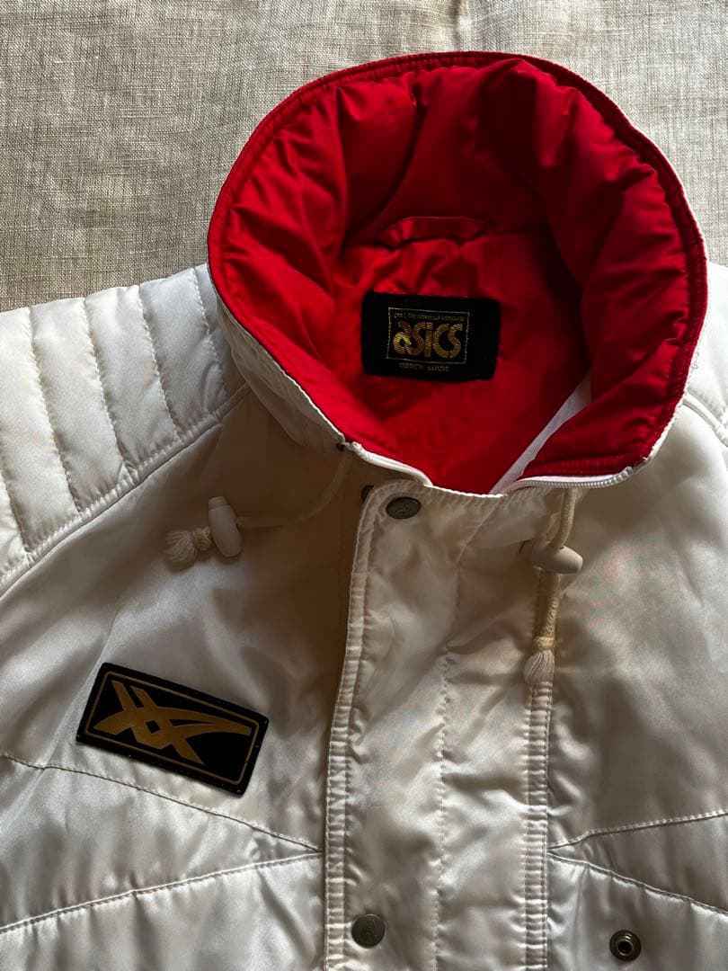 ASICS スキーウェア　ベスト　オーダーメイド　古着　ホワイト レッド