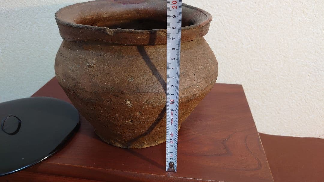 越前焼　茶道具　アンティーク陶器　水指　小壺　飾壺　漆器蓋　鎌倉　金沢茶会　１客