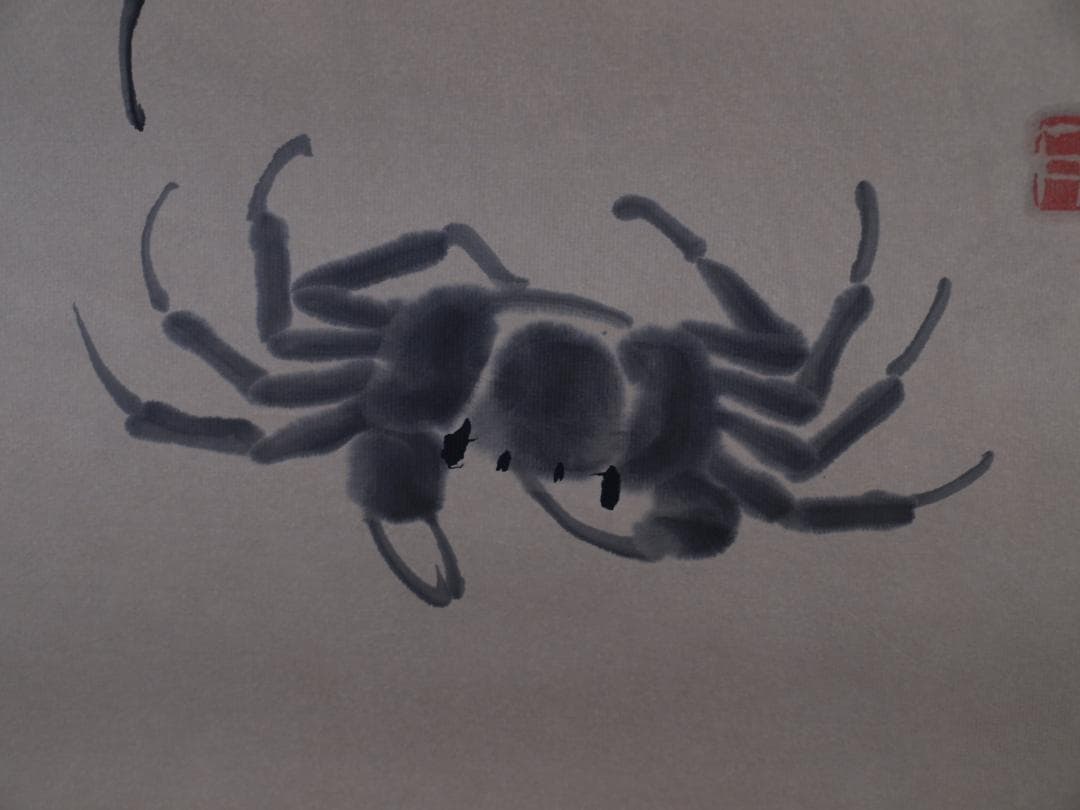 骨董市仕入れ品　中国近時代 白石作 螃蟹図 掛軸 DE642C8-3