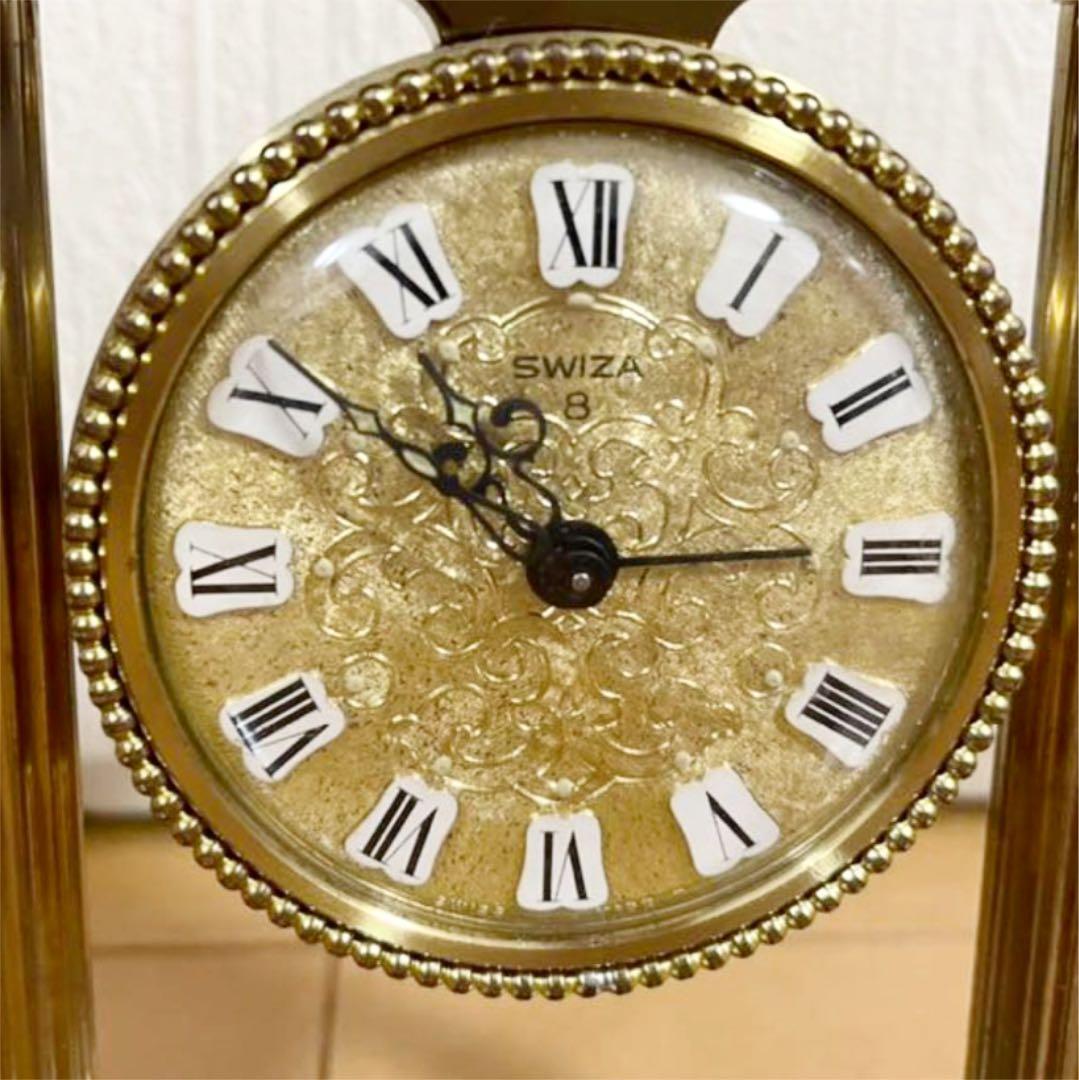 【可動確認済み】SWIZA 8 置き時計　アラーム付き　ゴールド　アンティーク