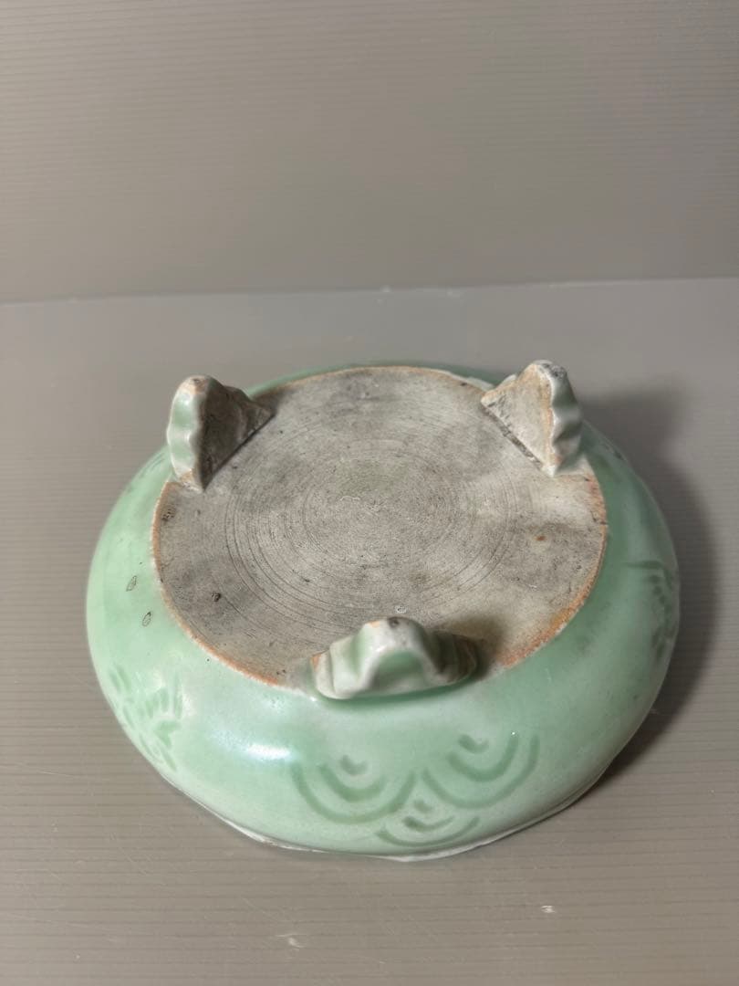2420 古美術　青磁　三足　菓子鉢　時代物