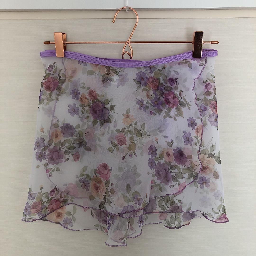 ♦︎未使用 タグ付き♦︎ バレエ 花柄巻きスカート パープル ホワイト