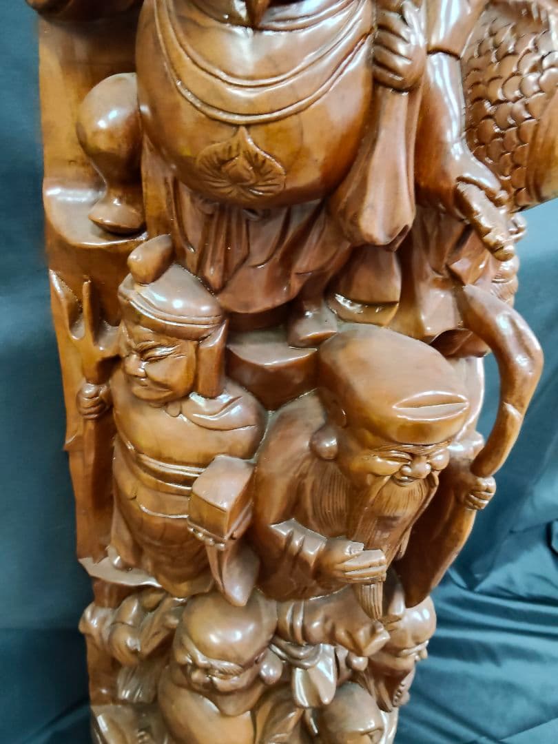 ​【大型・縁起物】木彫り 七福神 彫刻 置物 一刀彫 天然木 高さ135cm 欅