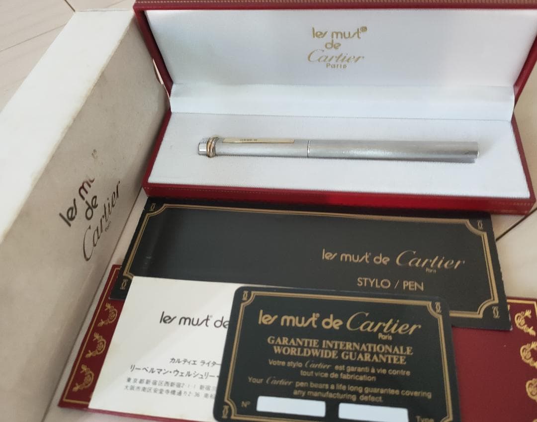 ヴィンテージ カルティエ　Cartier　トリニティ　ボールペン　シルバー　箱付