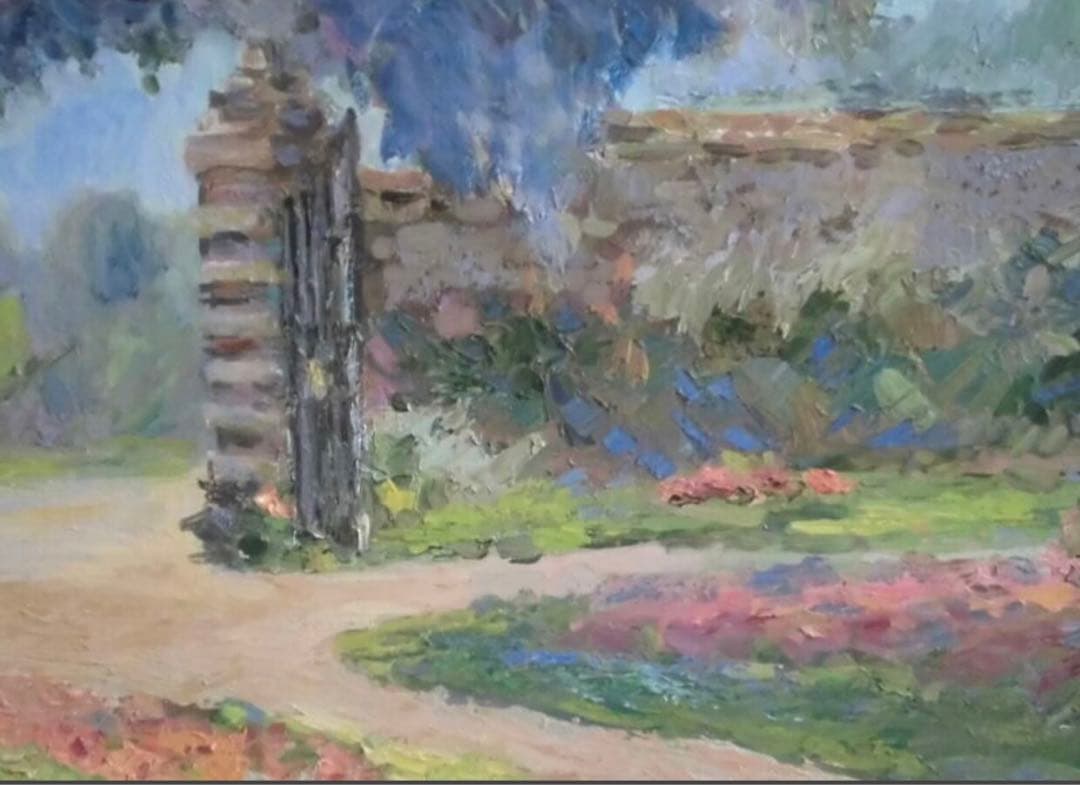 森敬介 油彩 F4号 一水会委員 真作 額付 夏の庭・ツール