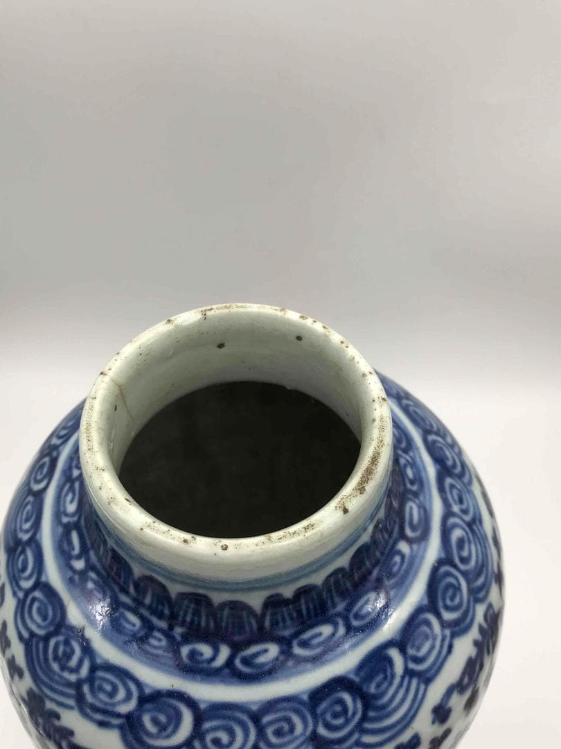 清雍正時代　染付 青花唐草花卉文梅瓶　旧家コレクション　唐物　景徳鎮(D-62)