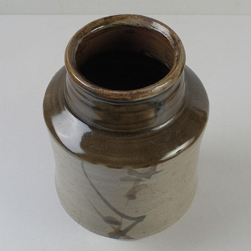 人間国宝　濱田庄司作　鐵絵花瓶　共布共箱　M　R9136H