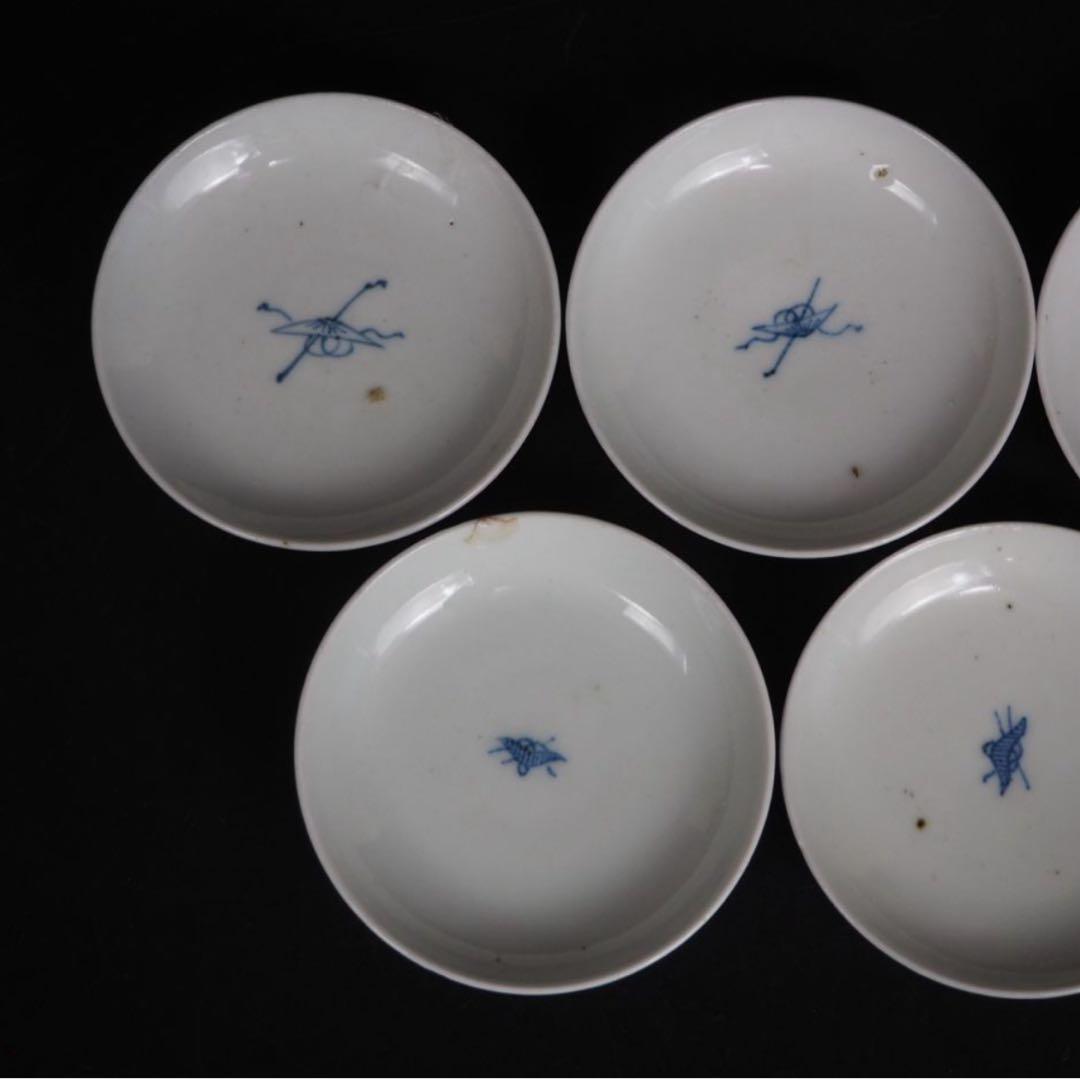 送料無料　江戸時代　青華染付蓋付茶碗５客　径7.6ｃｍ　小振り・極珍品