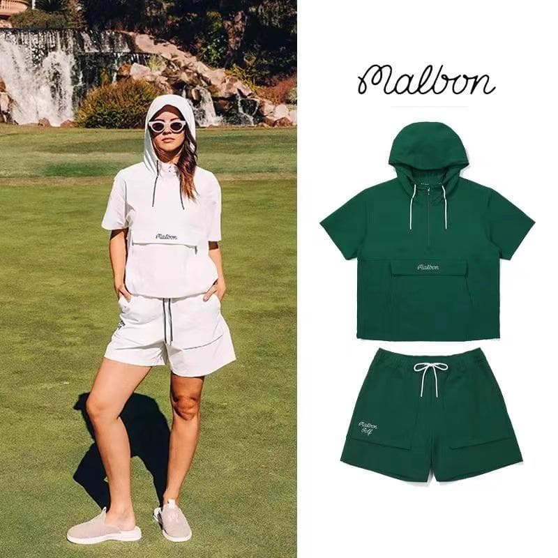Malbon パーカー＆ショートパンツ 上下セット グリーン 刺繍ロゴ入り✨新品