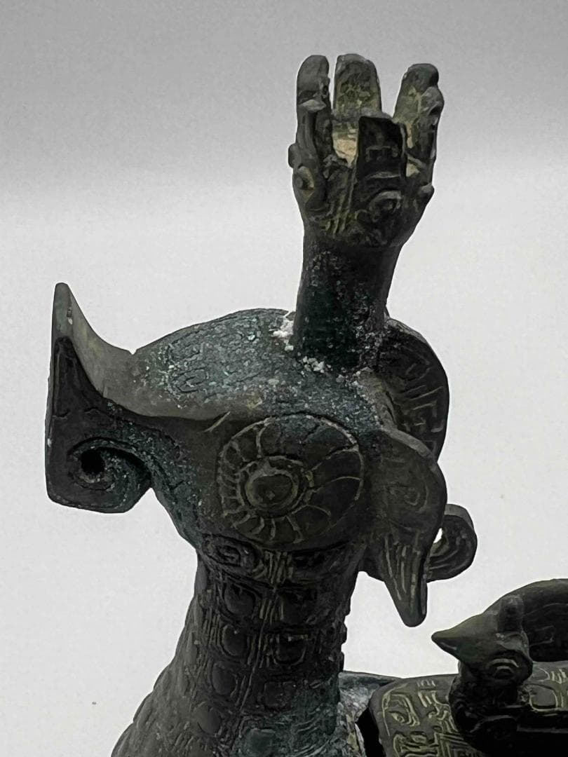 明時代 巴蜀青銅鳥型置物 鳥型蓋付き　ブロンズ 極最工　古置物　(A-38)