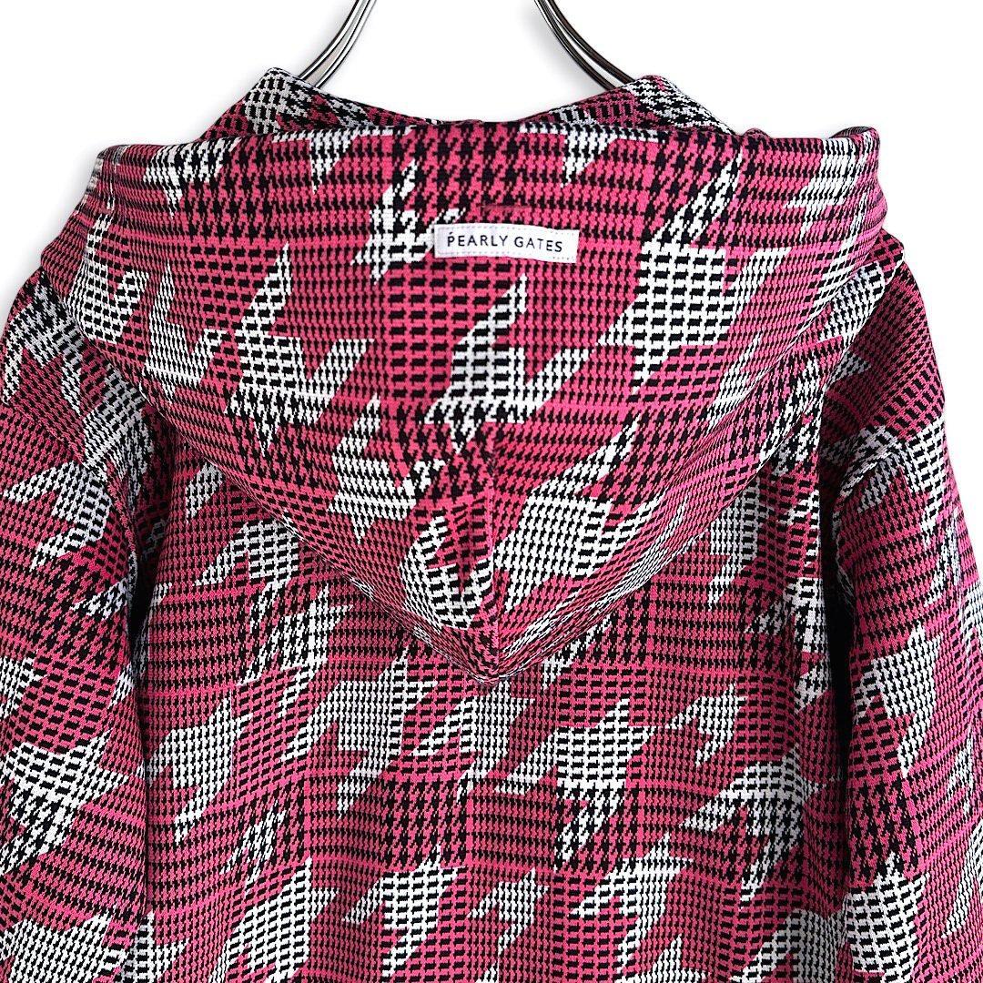 146 パーリーゲイツ 長袖パーカー スエット フード ピンク チェック 0 S