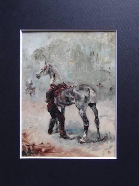 トゥールーズ・ロートレック、馬に鞍をつける砲兵、希少画集画