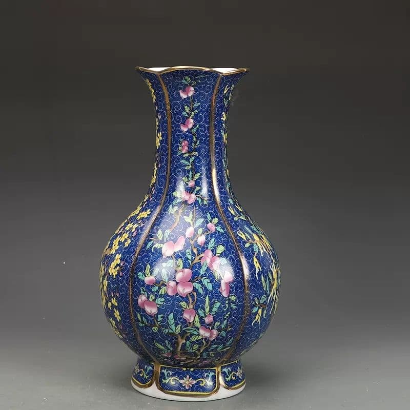 乾隆磁器琺瑯彩花果紋花口瓶 景徳鎮 陶磁器 装飾品 現代工芸品 美術品 置物