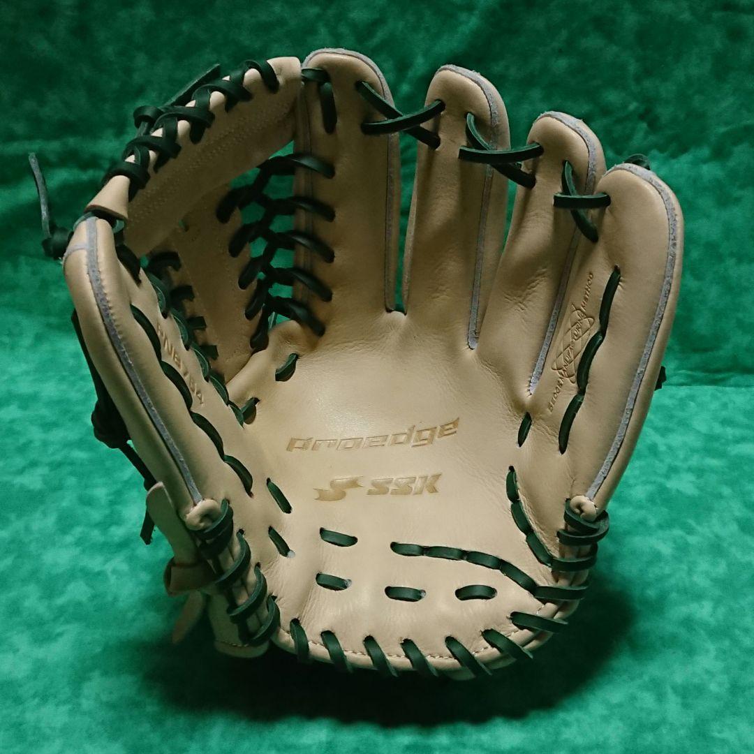 【美品】SSK 軟式オールラウンド用 プロエッジ キャメル×グリーン【754型】