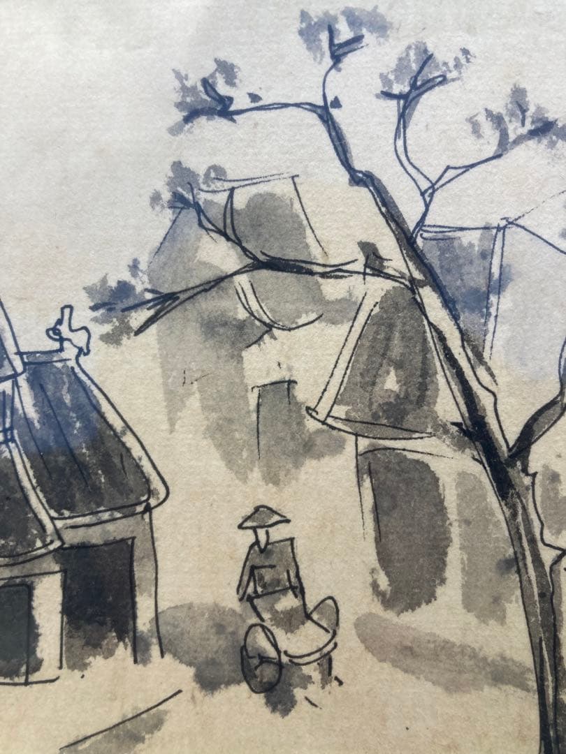 モノクロ絵画 木製フレーム付き