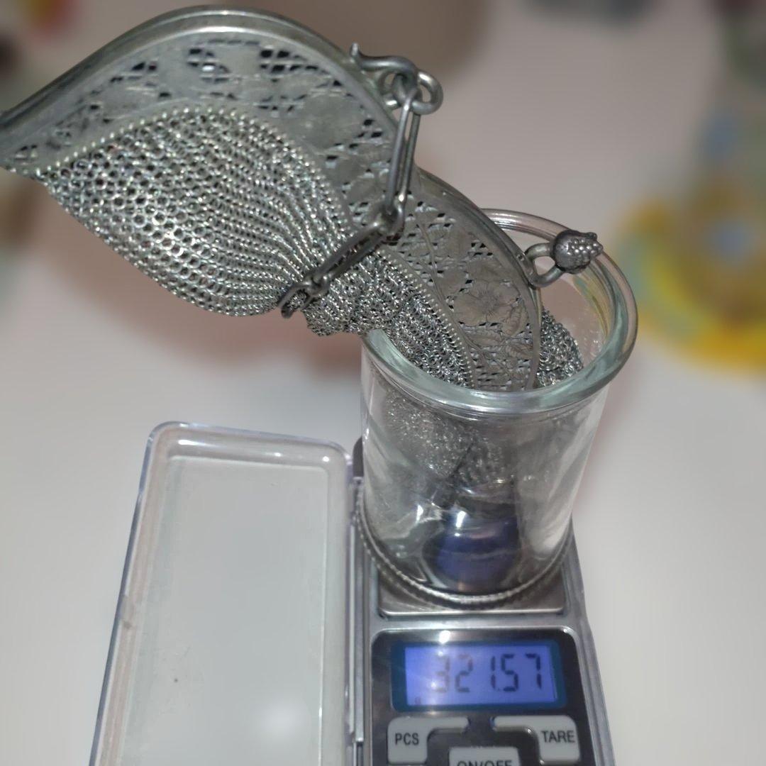 レティキュール　アンティーク　シルバー　銀製　純銀　ヨーロッパ　花　鳥　模様