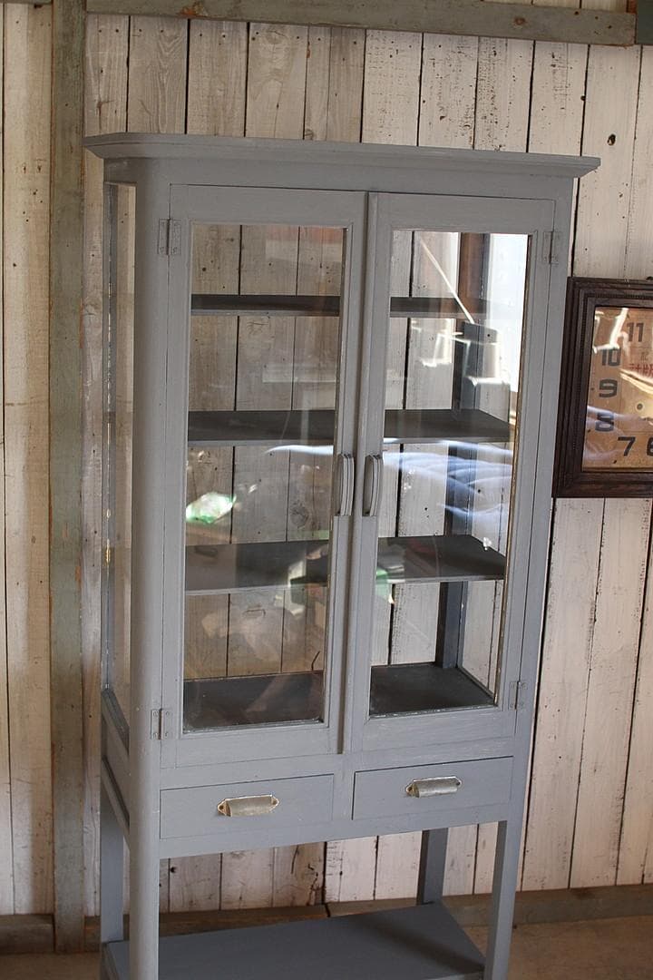 古い木枠ガラスケース　ケビント　ドクターキャビネット