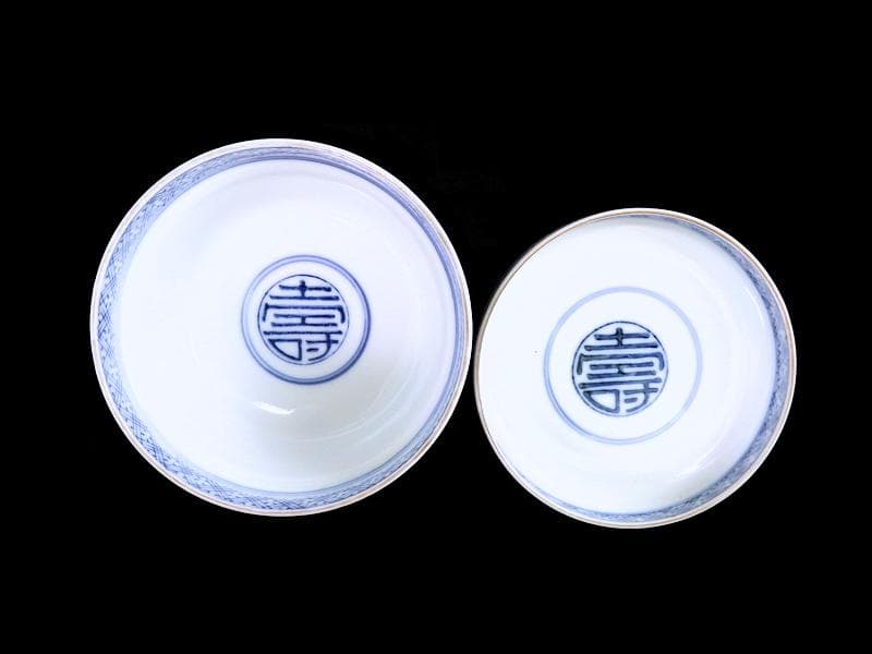 古伊万里　金襴手　双鶴に梅花の図　大振蓋茶碗　2客　D747AS-CHr