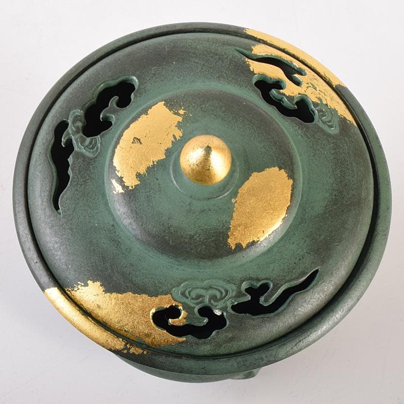 平安　秦蔵六造　塗金銅香炉　「瑞雲」　共箱　D　R7792