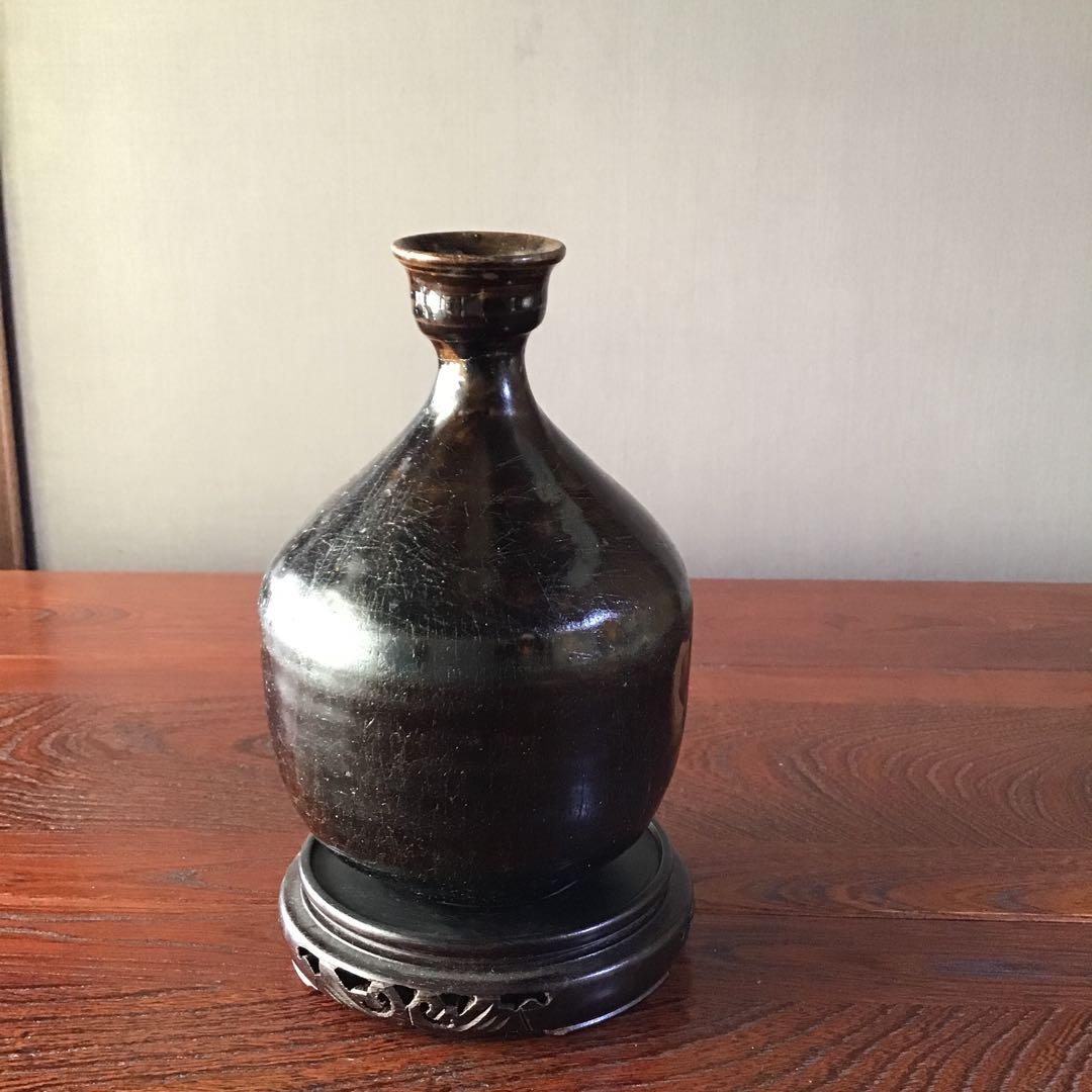李朝　黒釉徳利　　　李朝中期