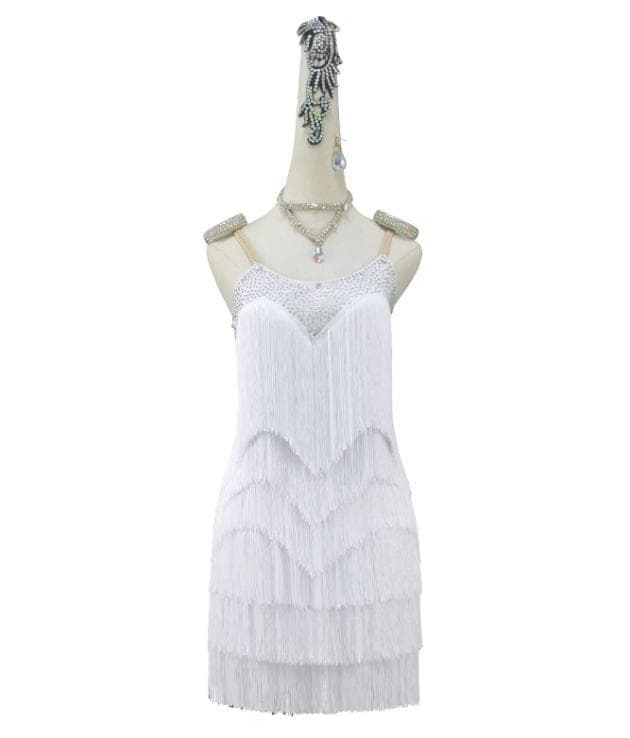 新品 社交ダンス衣装 ラテンワンピース ラテンドレス ホワイト オーダーメイド