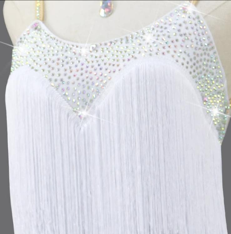 新品 社交ダンス衣装 ラテンワンピース ラテンドレス ホワイト オーダーメイド