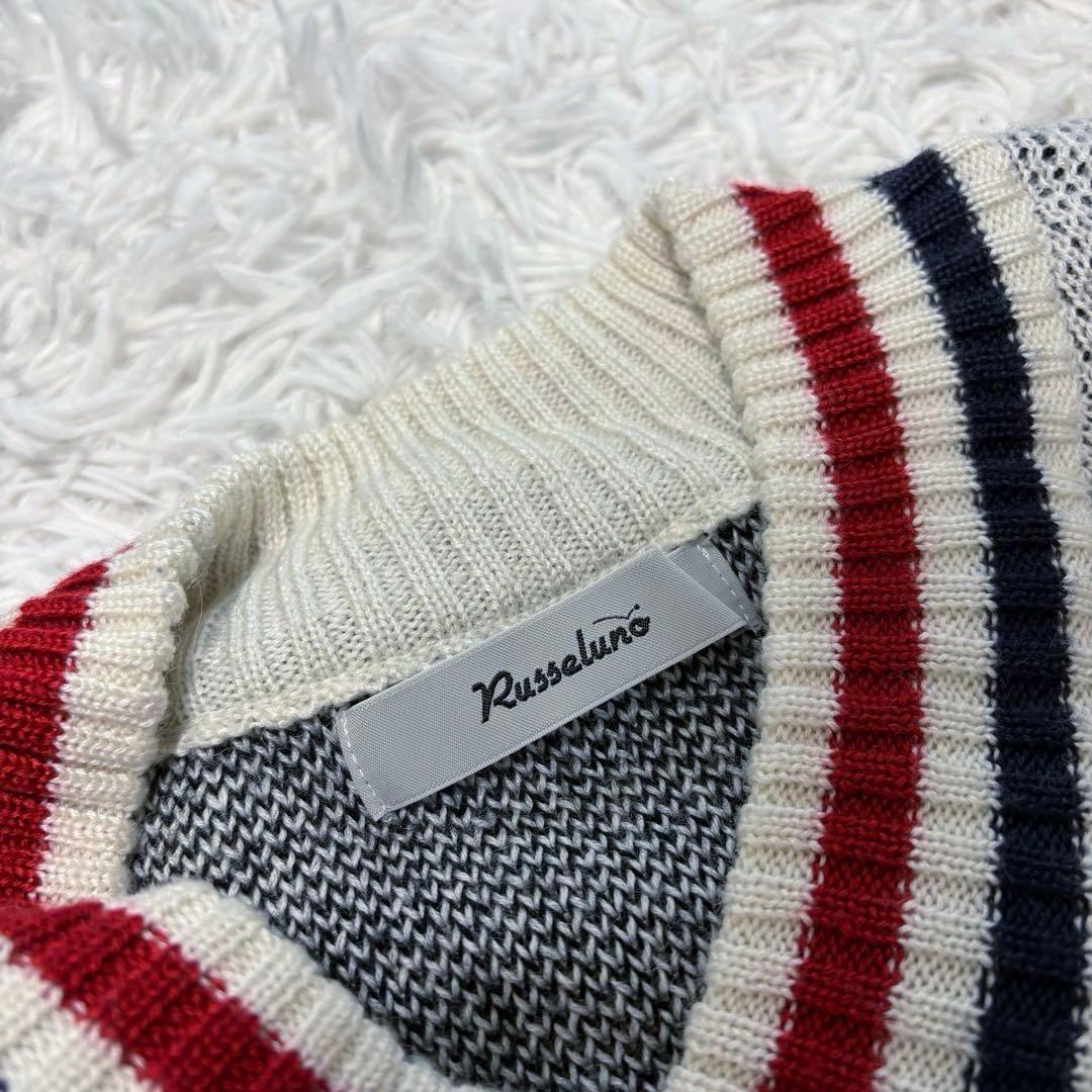 新作 ラッセルノ ニットセーター ホワイト Vネック ゴルフウェア
