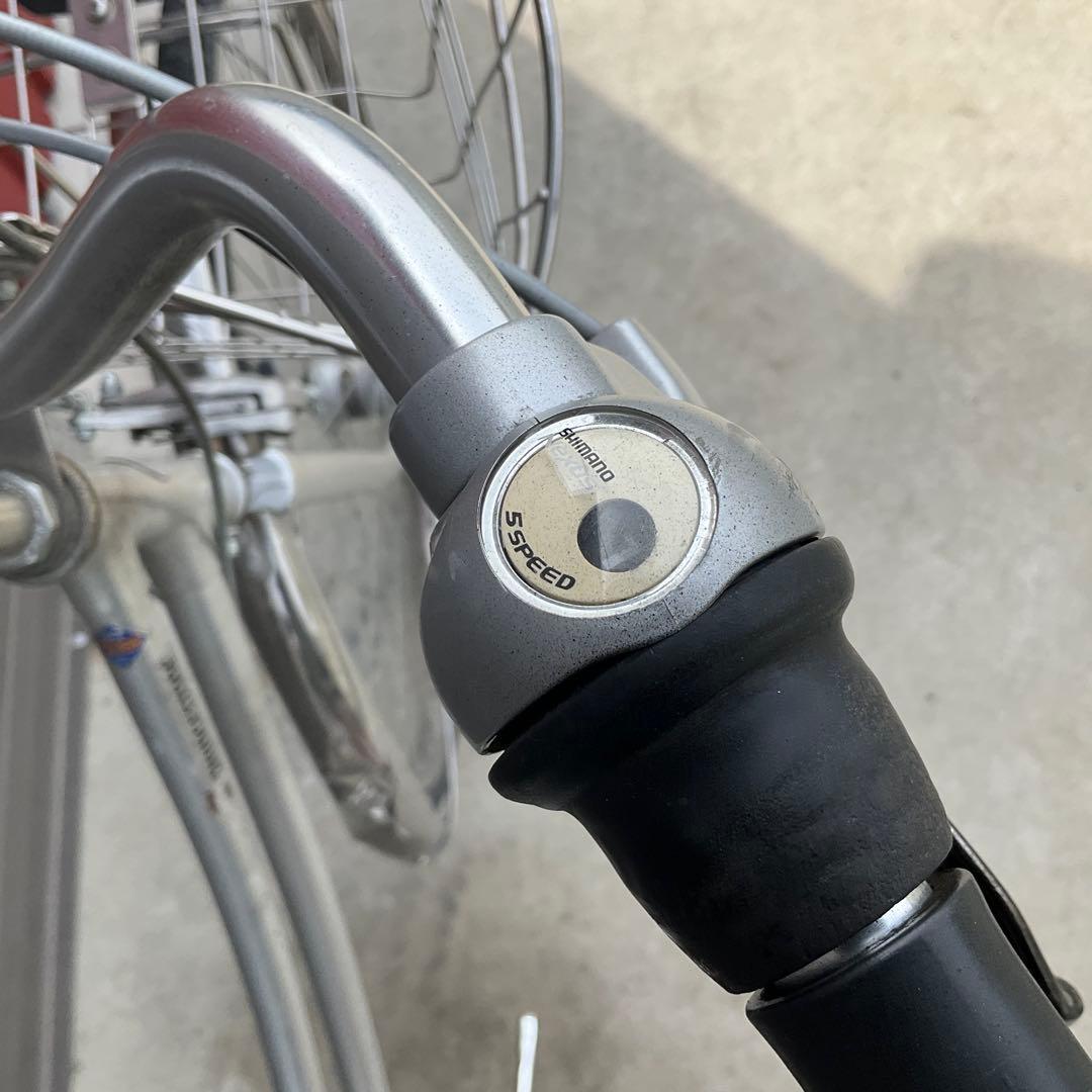 【前橋市内引渡し】27インチ自転車 5段変速/カゴ/鍵/オートライト付き