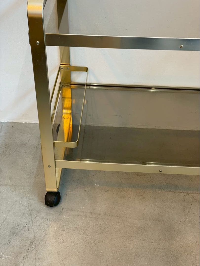 【希少】ヴィンテージ ゴールド ガラスワゴン キッチンワゴン ミッドセンチュリー