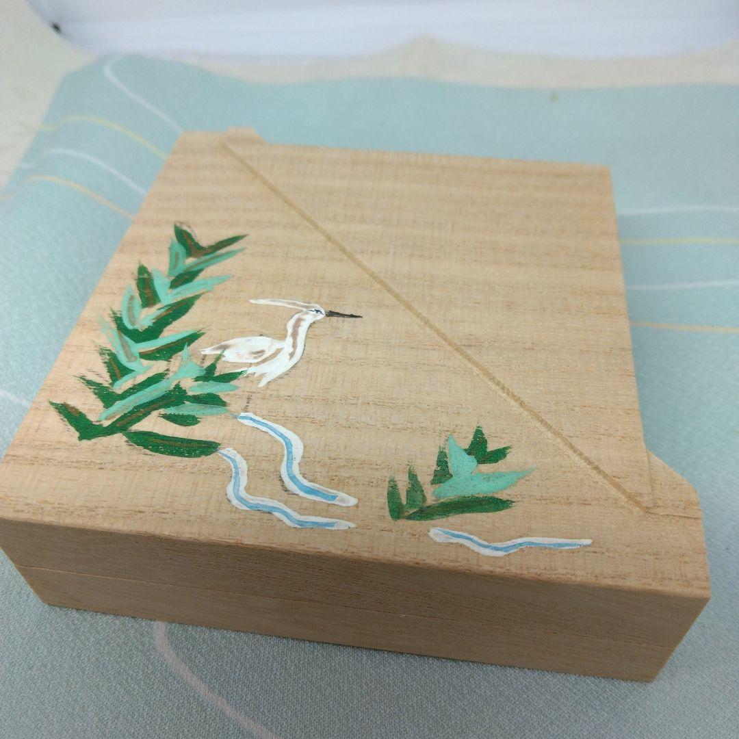 芦鷺絵 色紙型 桐 香合 田原靖斎作 共箱 茶道具